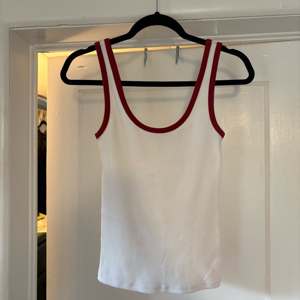 Aerie White Tank Top with Red Accents